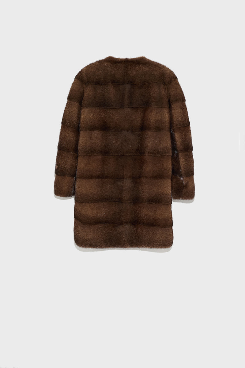 Long striped mink jacket