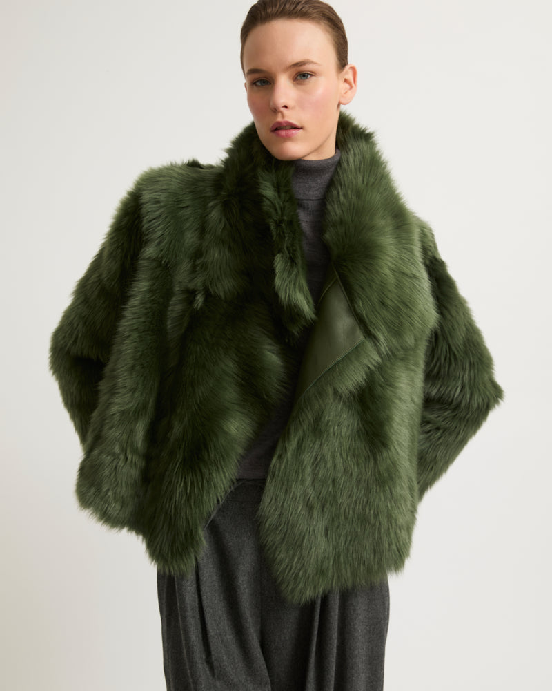 Short jacket in Toscana lambskin - green - Yves Salomon