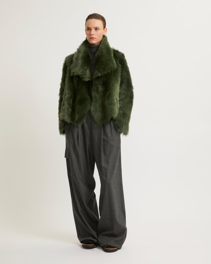 Short jacket in Toscana lambskin - green - Yves Salomon