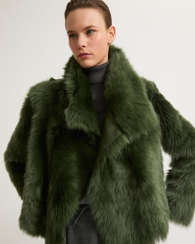 Short jacket in Toscana lambskin - green - Yves Salomon