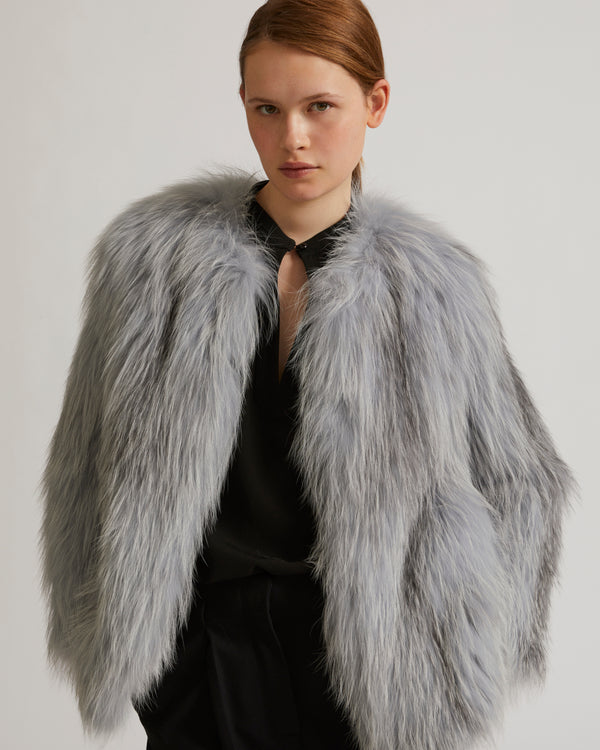 FRR Fur Jacket - Rex Rabbit Fur with Fox Fur Collar - Black