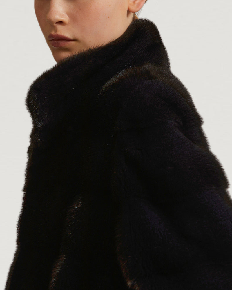 Long mink jacket with collar