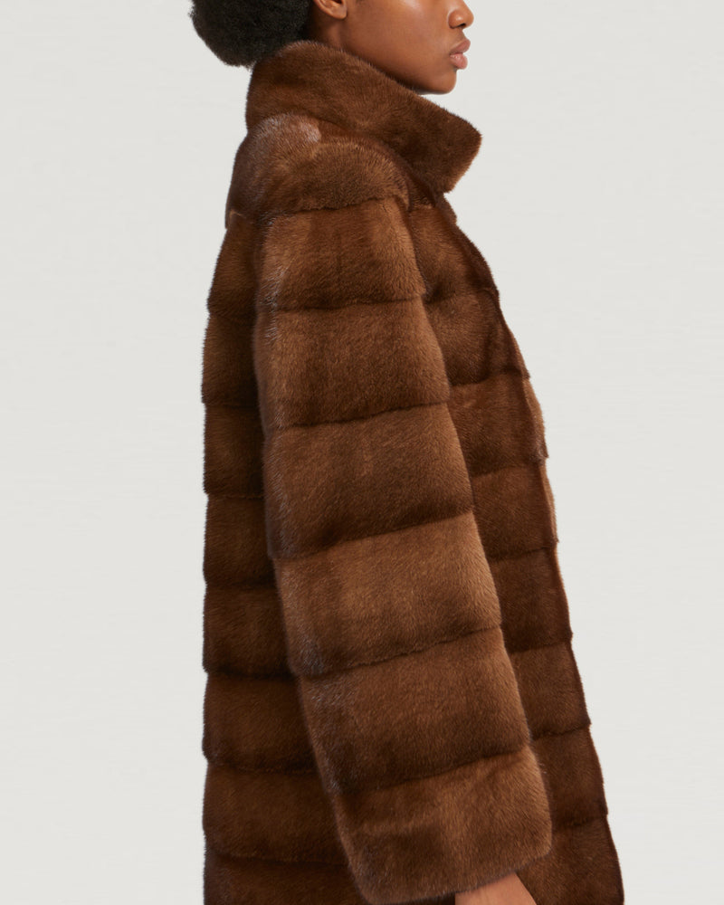 Long mink jacket with collar