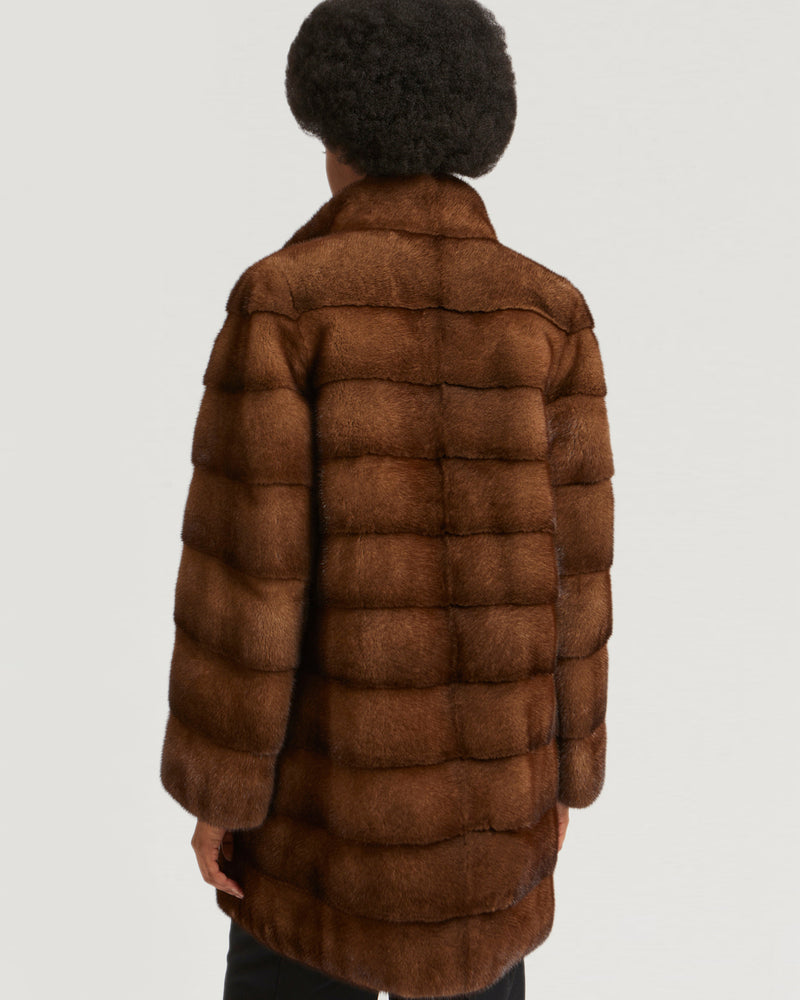 Long mink jacket with collar