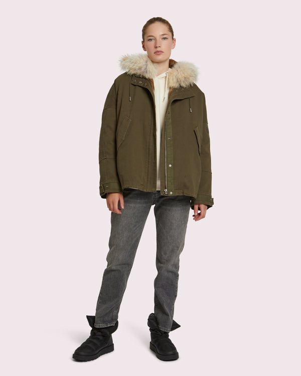 Short classic cotton parka with rabbit and fox fur-Yves Salomon-Winter sale & boxing day