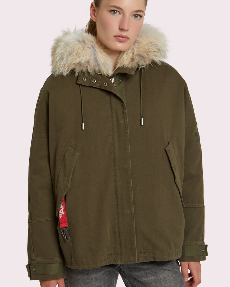 Short classic cotton parka with rabbit and fox fur-Yves Salomon-Winter sale & boxing day