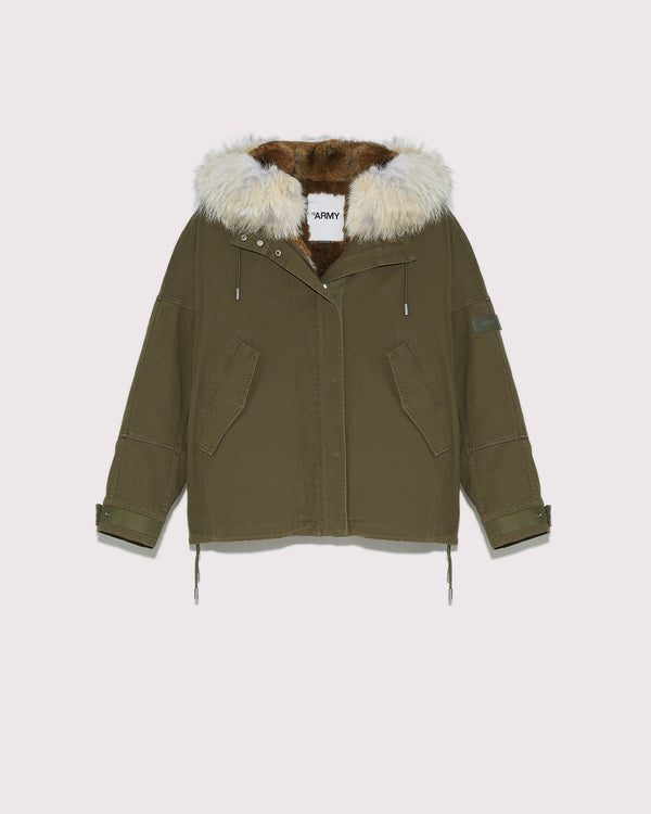 Short classic cotton parka with rabbit and fox fur-Yves Salomon-Winter sale & boxing day