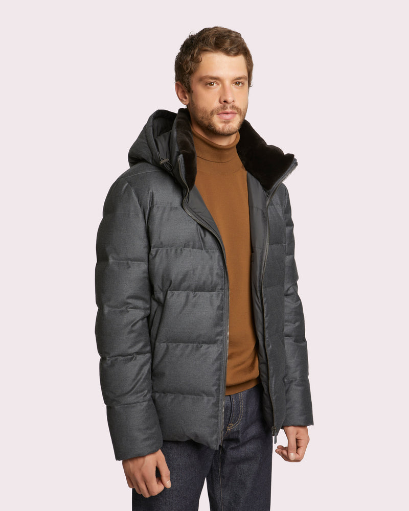 Short down jacket with dehaired mink fur inside collar-Yves Salomon-Winter sale & boxing day