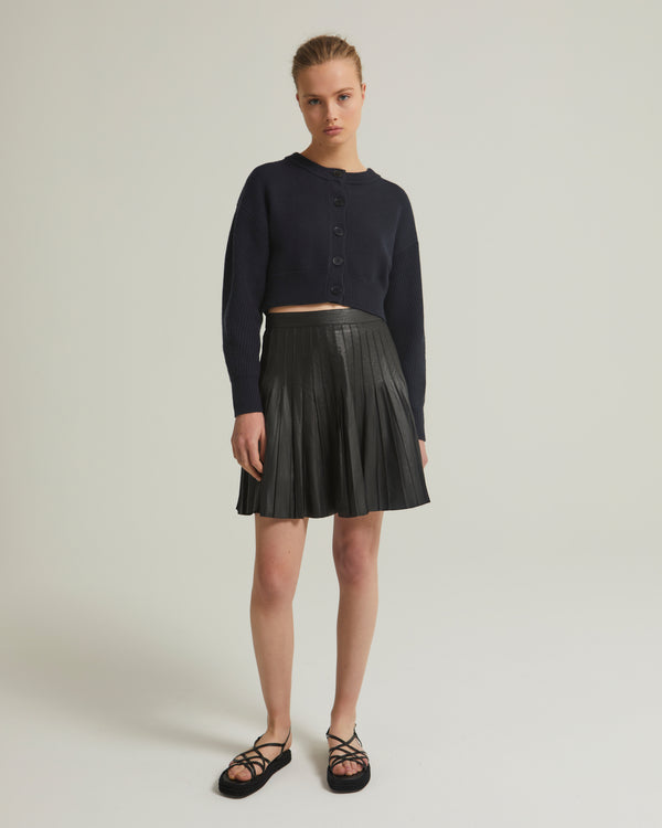Pleated mini skirt in thin lambskin leather