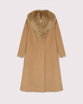 Long cashmere wool coat with fox collar - Camel