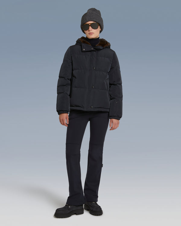 Short skiwear down jacket with mink fur trim