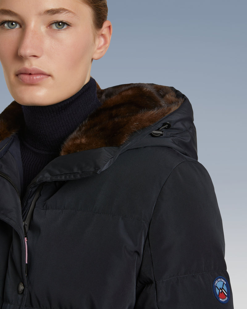 Short skiwear down jacket with mink fur trim