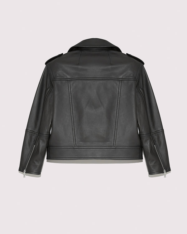 Oversized leather biker jacket - black